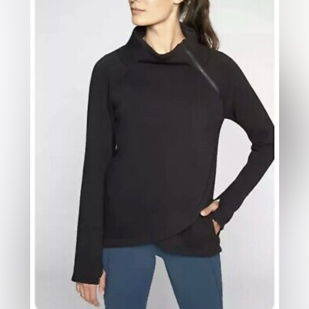 Athleta Cozy Karma Side Zip Funnel Neck Sweatshirt in Black